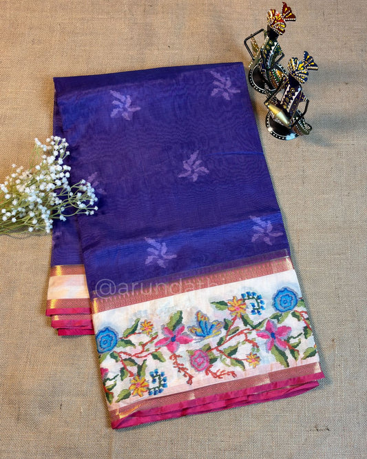 Lightweight Organza Saree with Kanchi Rich Pallu - Blue