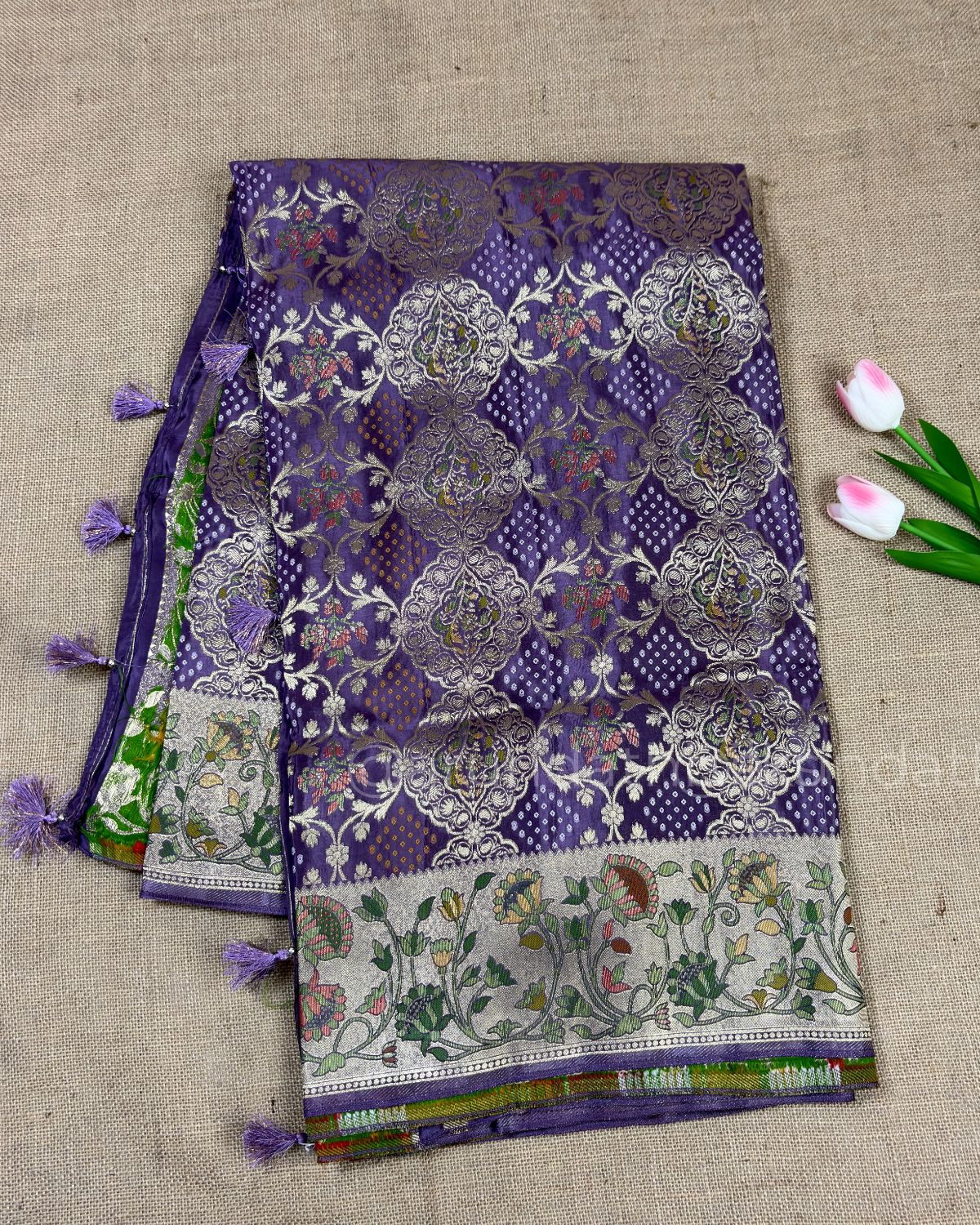Royal Banarasi Silk Saree with Floral Border and Rich Pallu - Purple